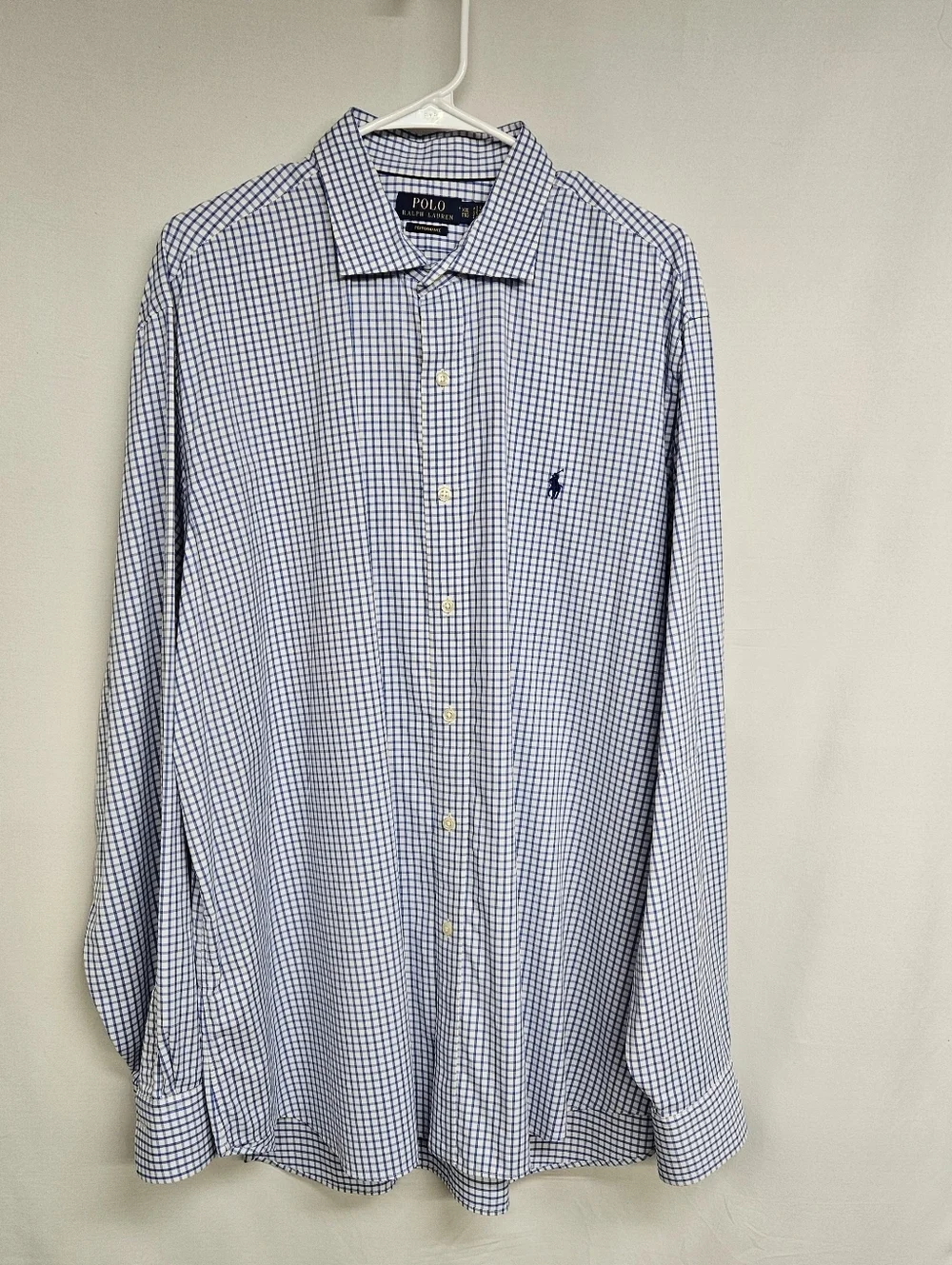 Polo Ralph Lauren Performance Long Sleeve White Blue Button Down Shirt Plaid 2XL